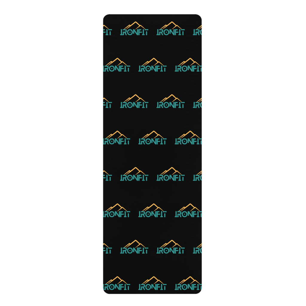 Rubber Yoga Mat — Black 'IronFit' Logo Pattern, Non-Slip Exercise Mat for Home & Studio
