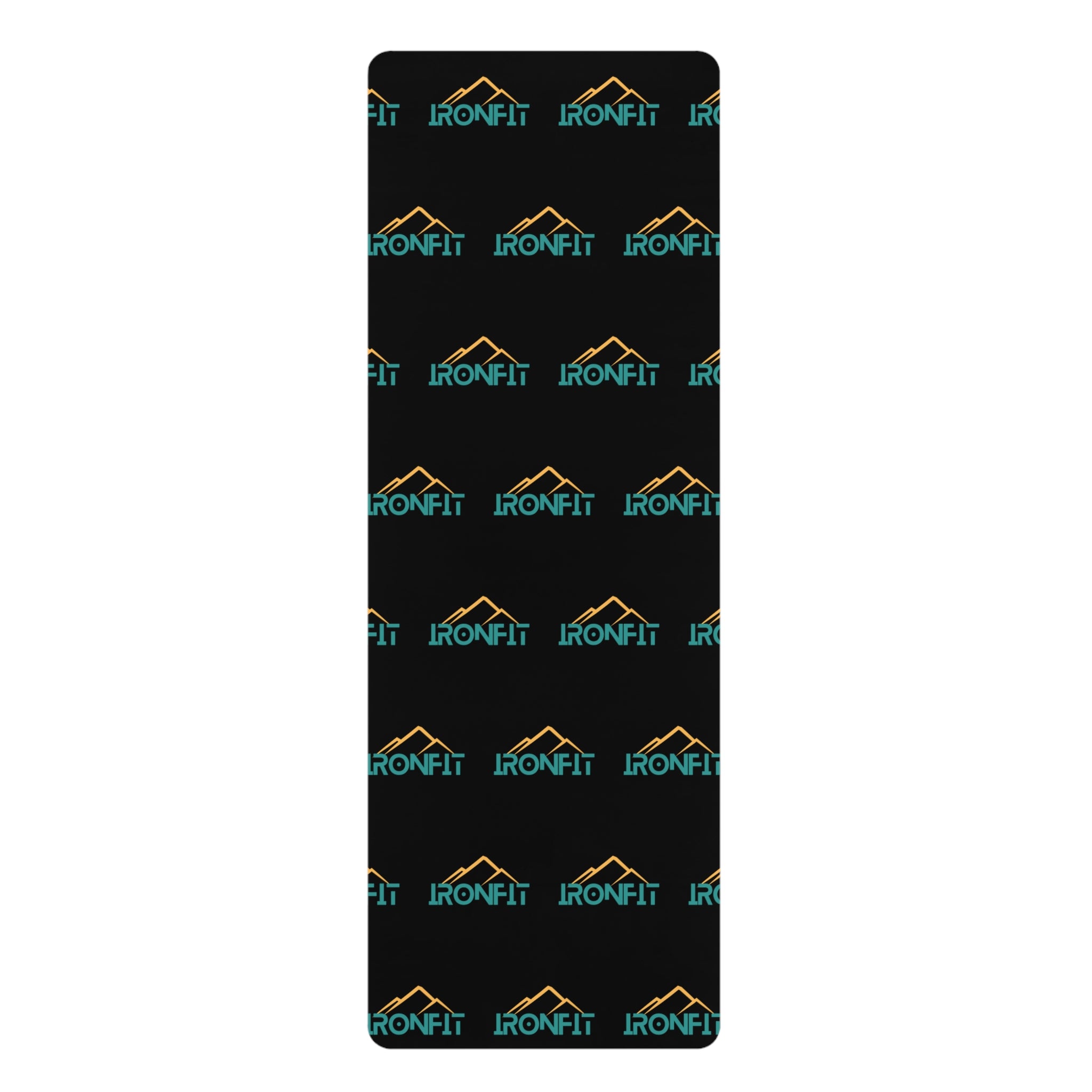 Rubber Yoga Mat — Black 'IronFit' Logo Pattern, Non-Slip Exercise Mat for Home & Studio