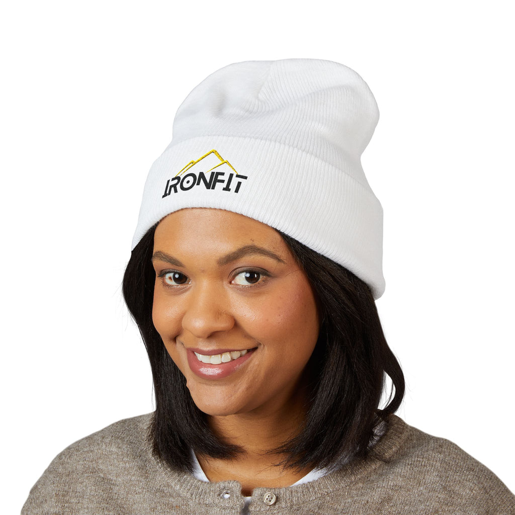 Embroidered Cuffed Beanie | Yellow/Black IronFit Logo