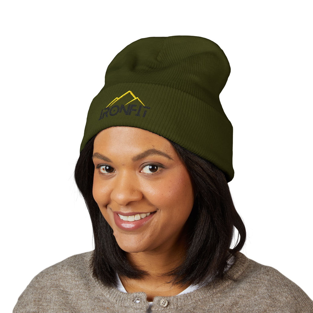 Embroidered Cuffed Beanie | Yellow/Black IronFit Logo
