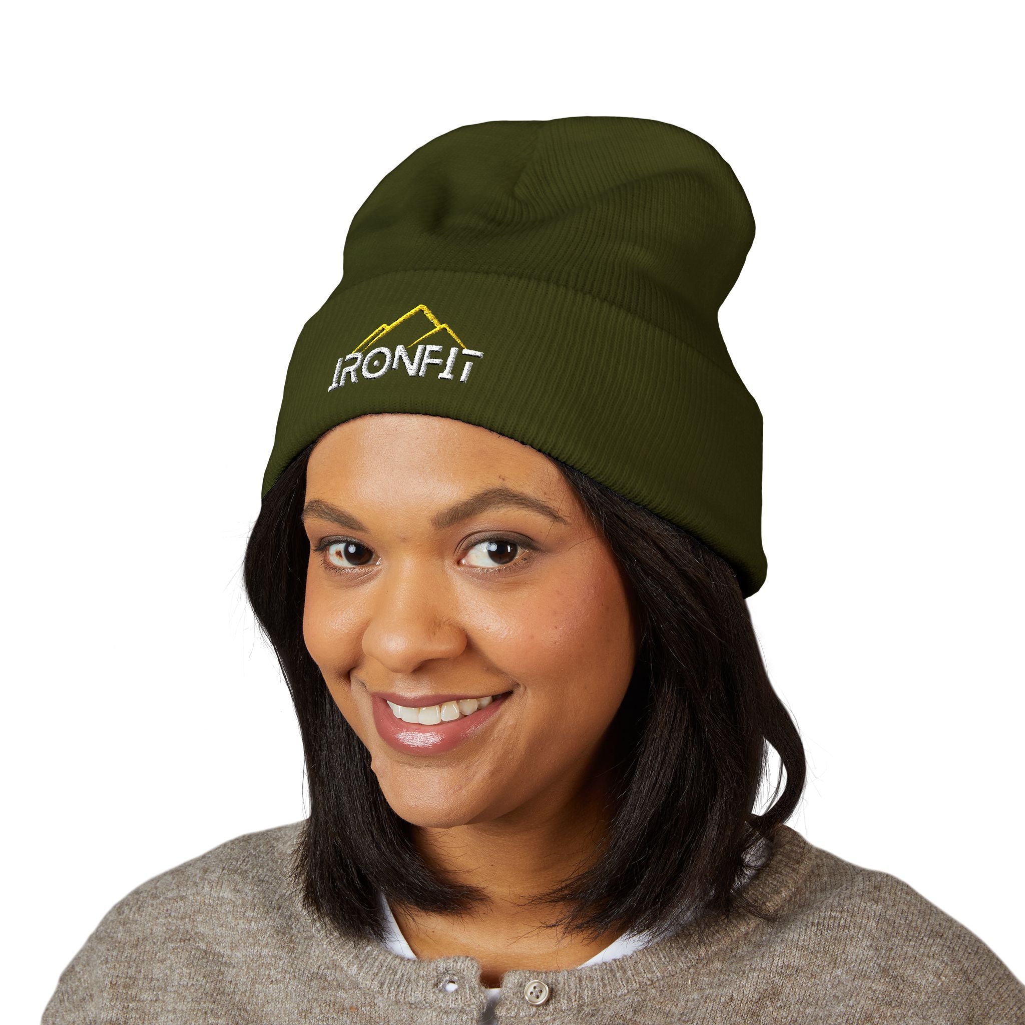 Embroidered Cuffed Beanie | Yellow/White IronFit Logo