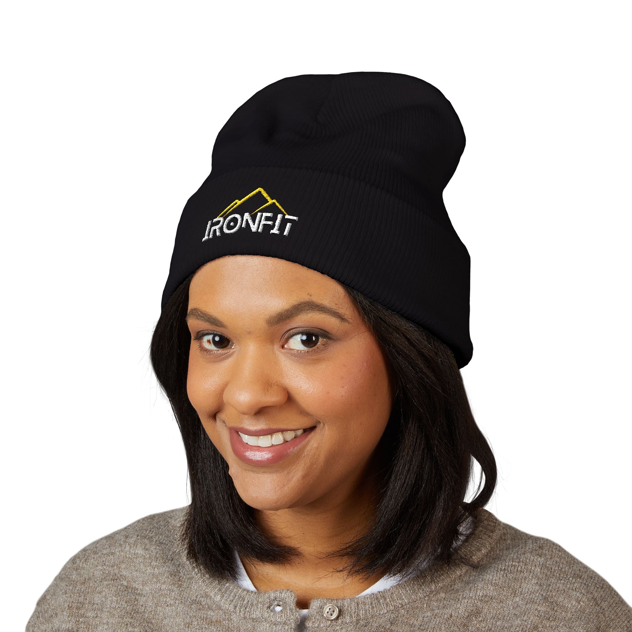 Embroidered Cuffed Beanie | Yellow/White IronFit Logo